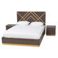 Arcelia Queen Size Bedroom Set Contemporary Glam Luxe 3-Piece Collection in Two-Tone Dark Brown and Gold Finished Wood