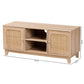 Elsbeth TV Stand Mid-Century Modern Light Brown Wood with Natural Rattan 2-Door Entertainment Center for Living Room Storage and Display