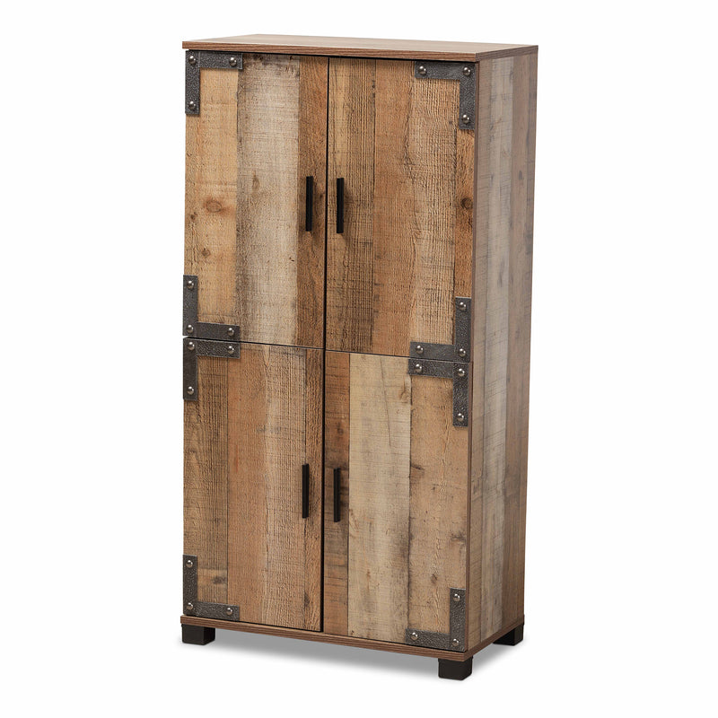 Cyrille Shoe Cabinet Modern Farmhouse Style with Rustic Wood Finish and 4 Doors for Ample Storage