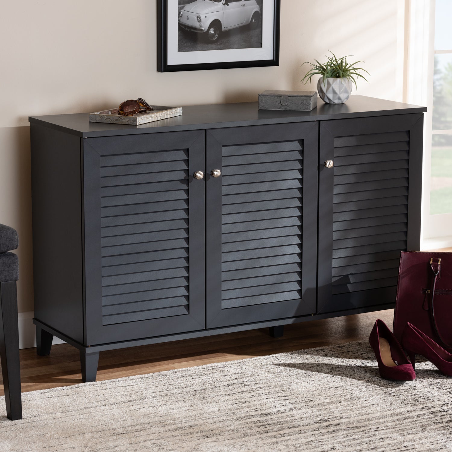 Coolidge Shoe Storage Cabinet Modern and Contemporary Dark Grey Finished 8-Shelf Wood