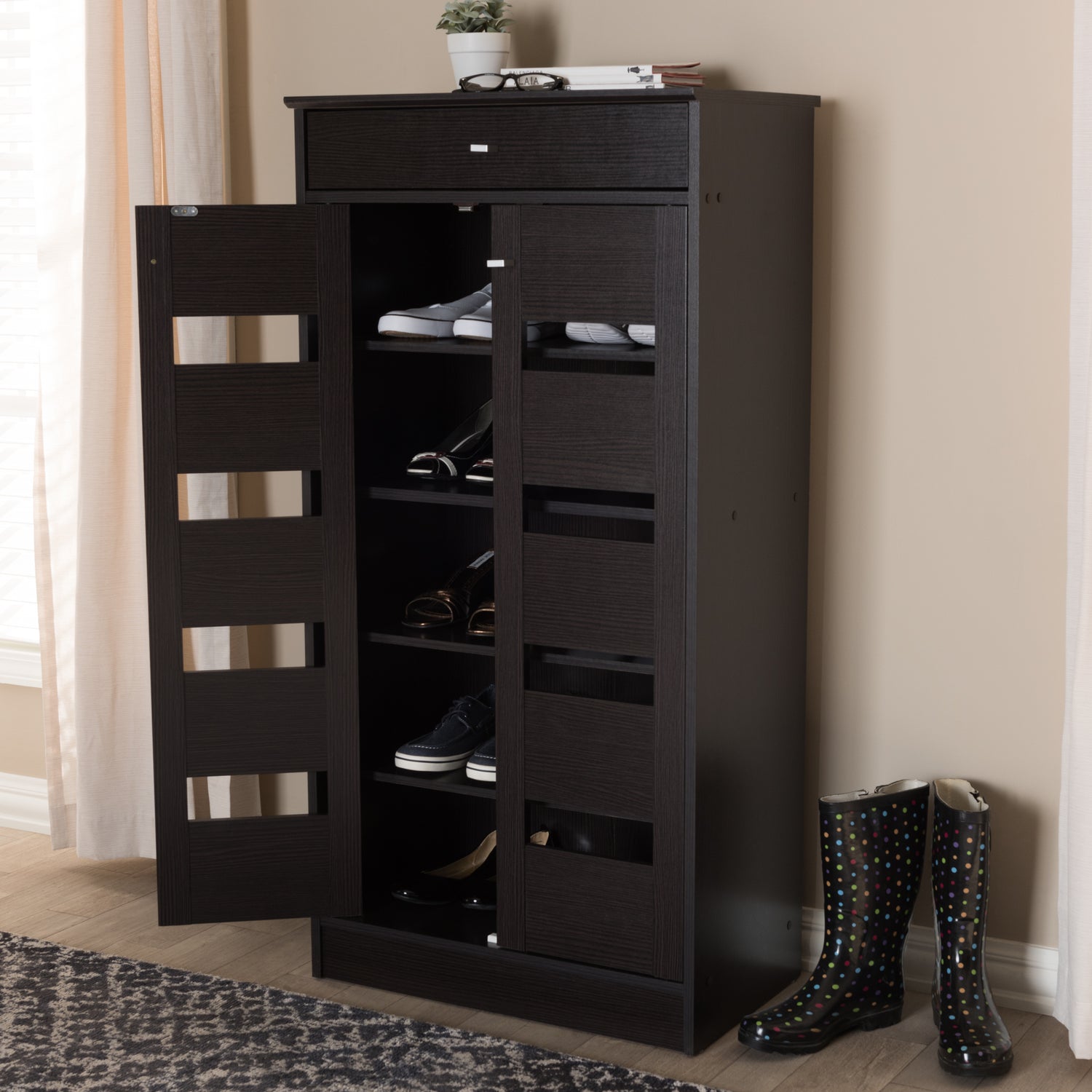 Acadia Shoe Cabinet Modern Contemporary Wenge Brown Finish for Stylish Storage Solutions