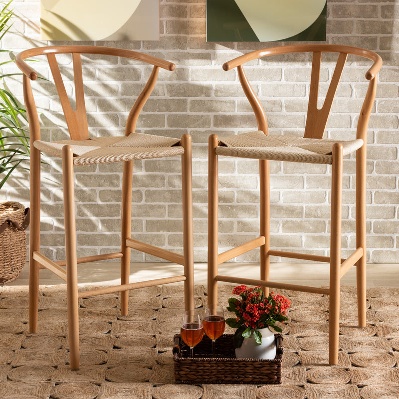 Paxton Bar Stool Set Modern and Contemporary Natural Brown Finished Wood 2-Piece