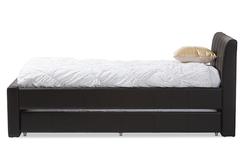 Cosmo Trundle Bed - Modern and Contemporary Black Faux Leather