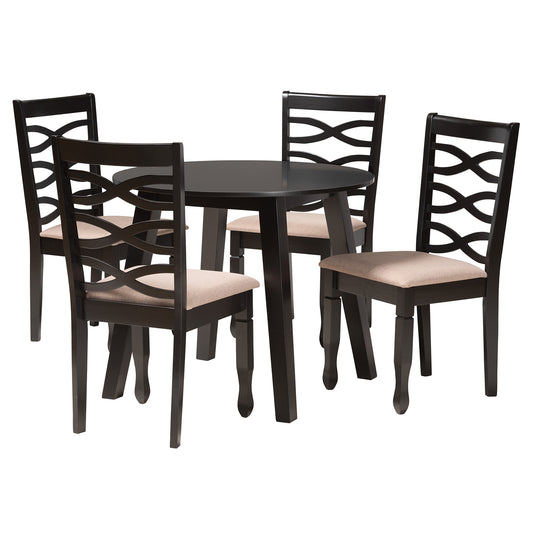 Ruby Dining Set Modern 5-Piece Beige Fabric and Dark Brown Finished Wood Furniture for Elegant Dining Spaces