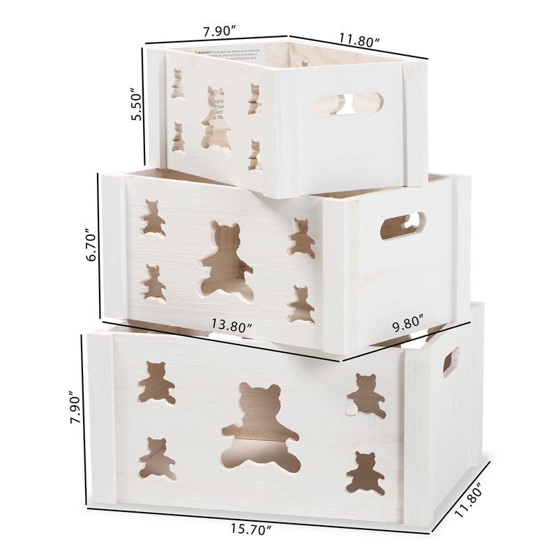 Sagen Modern 3-Piece White Wood Storage Crate Set for Stylish Organization and Home Décor