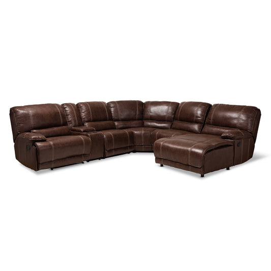 Salomo Sectional Recliner Sofa Modern 6-Piece Design in Brown Faux Leather with 3 Reclining Seats for Ultimate Comfort and Style