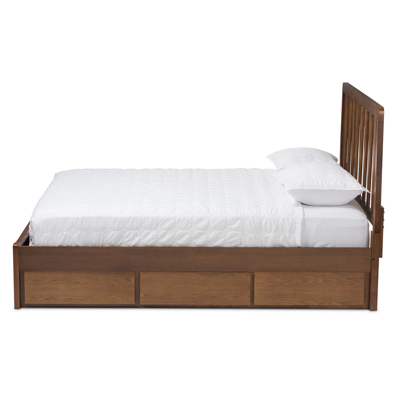 Raurey Storage Platform Bed - Modern and Contemporary Walnut Finish