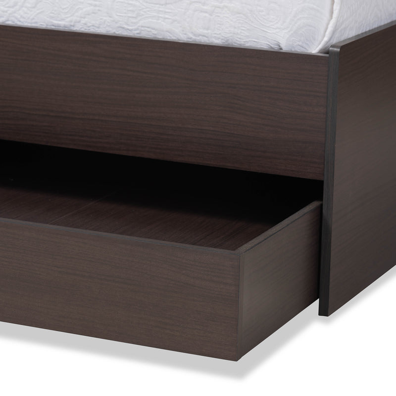 Faraday Twin Size Platform Storage Corner Bed in Dark Brown Finished Wood - Modern Design with Ample Storage Solutions