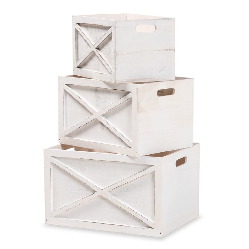 Parra Storage Crate Set Modern Farmhouse Whitewashed Wood 3-Piece Organizer Bins for Home Décor and Storage Solutions