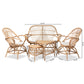 Jayden Living Room Set Modern Bohemian 5-Piece Collection with White Fabric Upholstery and Natural Brown Rattan Finish