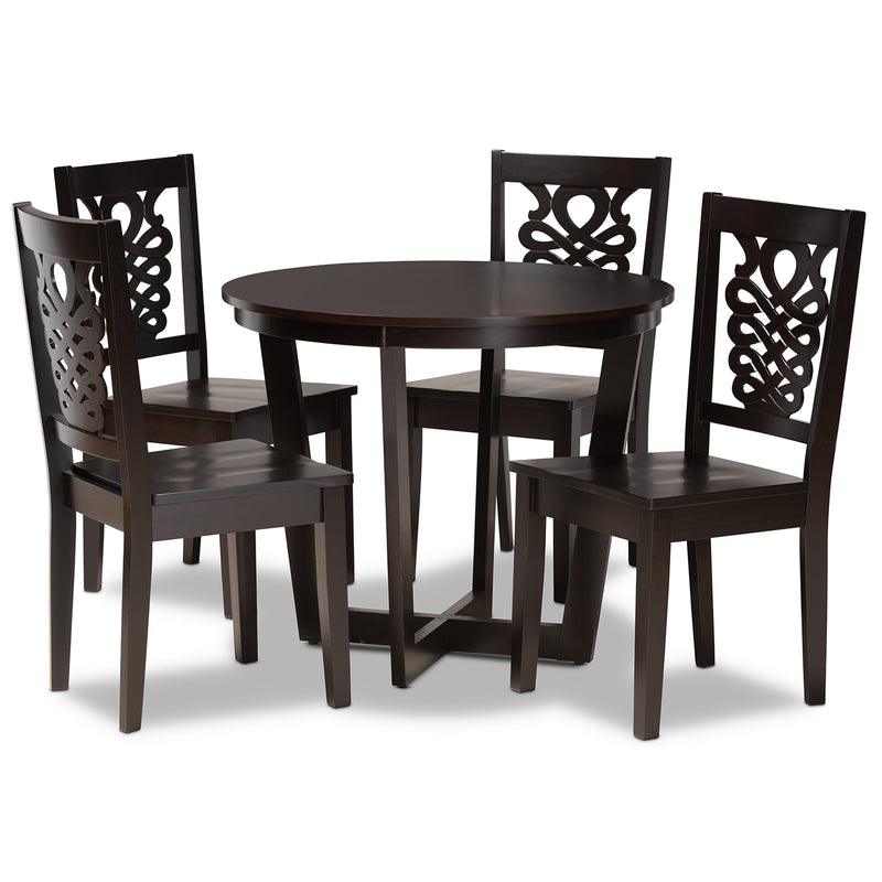 Salida Dining Set Modern and Contemporary Transitional Dark Brown Finished Wood 5-Piece