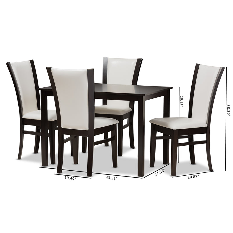 Adley Dining Set Modern 5-Piece Collection with Dark Brown Finish and White Faux Leather Upholstery for Stylish Dining Rooms