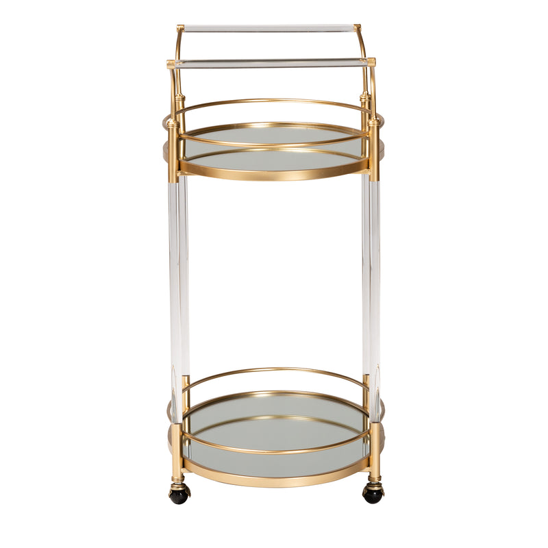 Nakano Wine Cart - Glam 2-Tier Gold Metal and Mirrored Glass Serving Cart