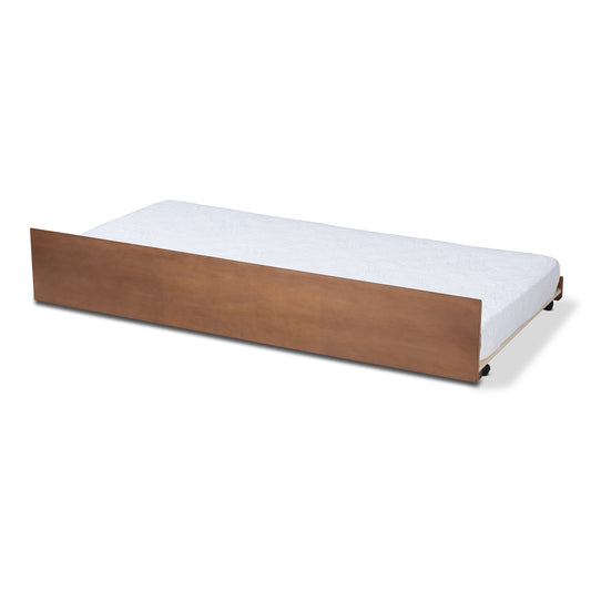 Toveli Twin Size Trundle Bed in Modern Ash Walnut Finish with Space-Saving Design and Versatile Functionality