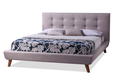 Jonesy Platform Bed - Scandinavian Style Mid-century Beige Fabric Upholstered