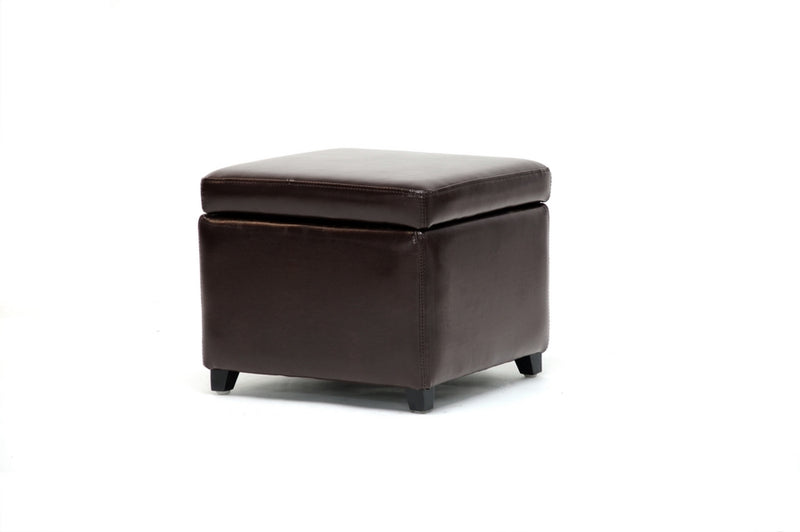 Dark Brown Faux Leather Storage Cube Ottoman - Stylish Footrest and Versatile Organizer for Home Decor and Living Room