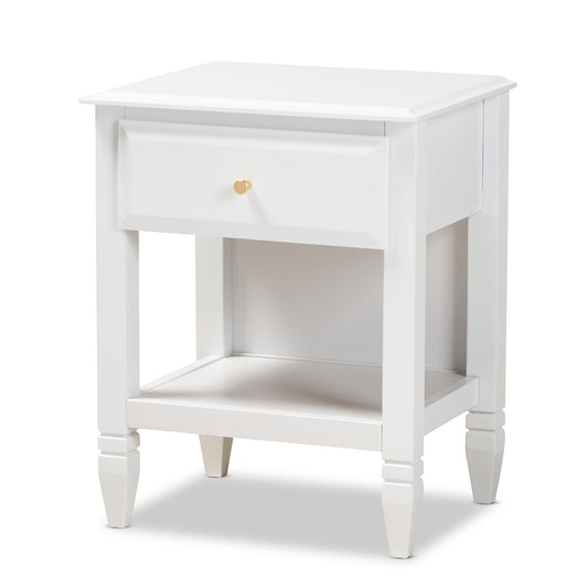 Naomi Nightstand Classic White Finished Wood 1-Drawer Bedroom Furniture for Stylish Storage and Organization