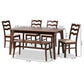 Amara Dining Set Mid-Century Modern 6-Piece Cream Fabric and Dark Brown Wood Collection for Stylish Dining Rooms