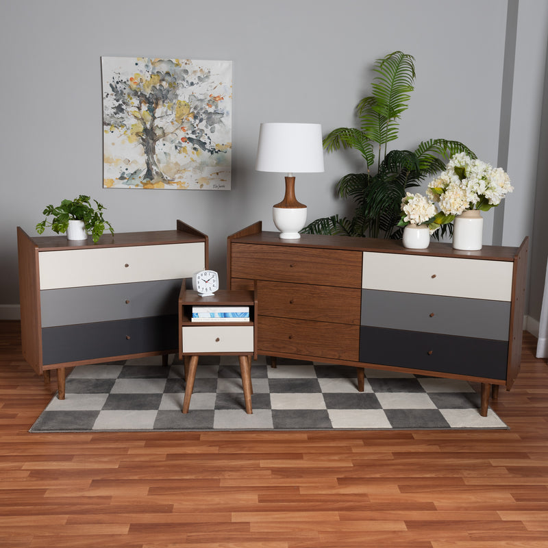 Halden Mid-Century Modern 3-Piece Storage Set in Multicolor Walnut Brown and Grey Wood Finish