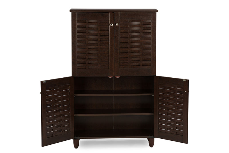 Winda Storage Cabinet Modern and Contemporary 4-Door Dark Brown Wooden Entryway Shoes