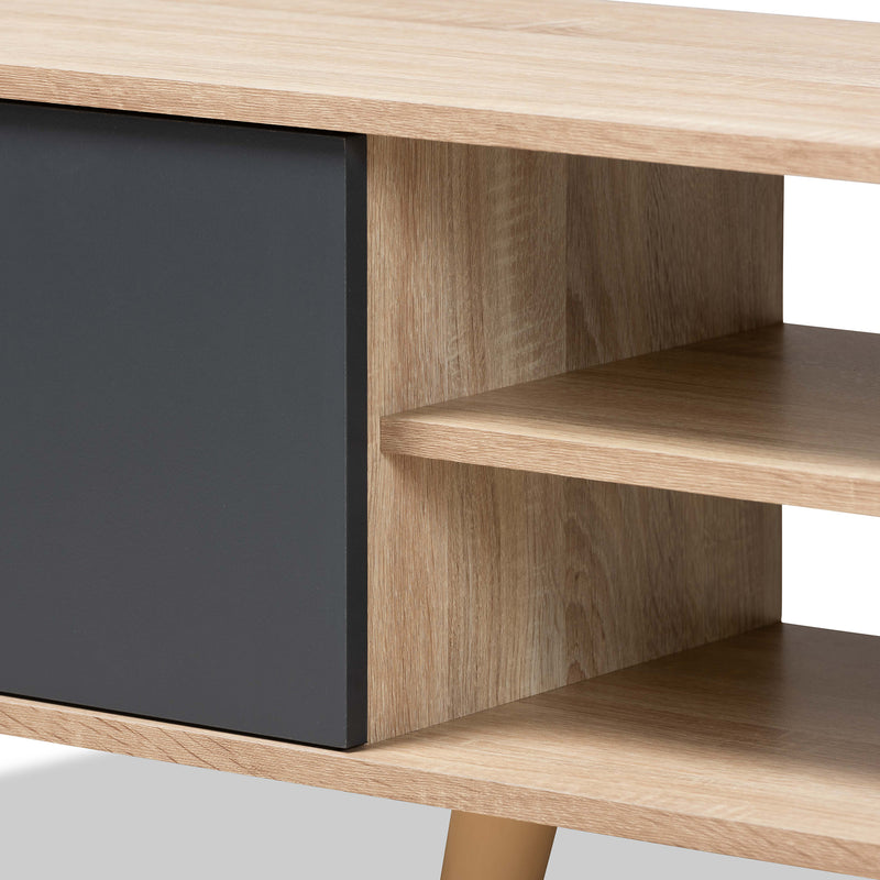 Clapton TV Stand Modern and Contemporary Two-Tone Grey and Oak Brown Finished Wood