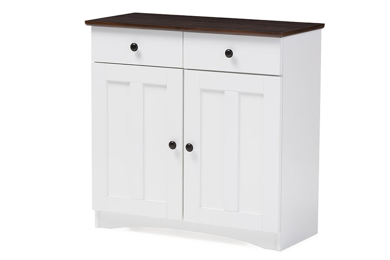 Lauren Buffet Kitchen Cabinet Modern and Contemporary Two-tone White and Dark Brown with Two Doors and Two Drawers