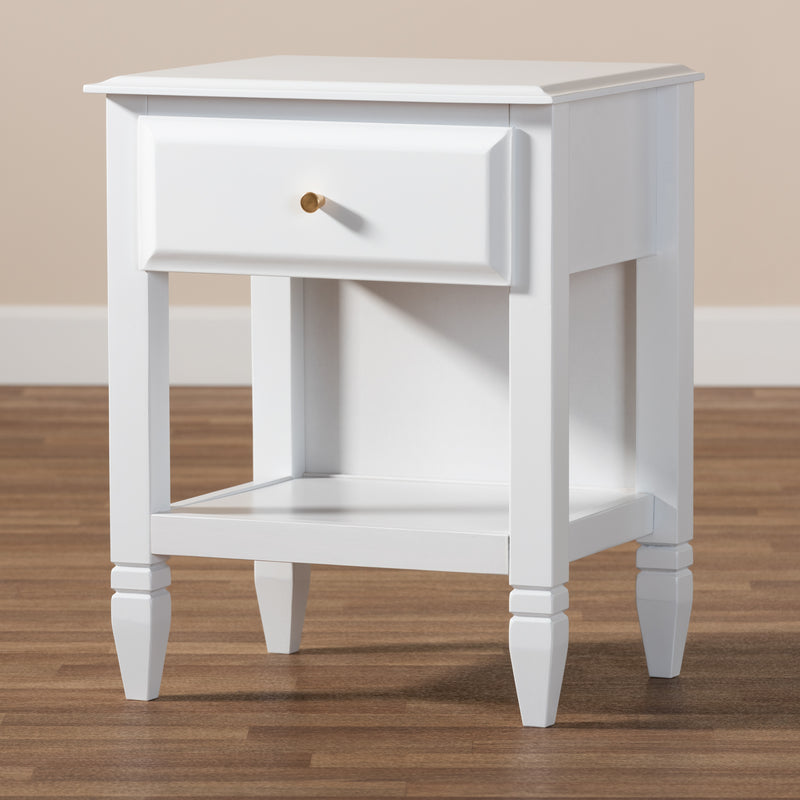 Naomi Nightstand Classic White Finished Wood 1-Drawer Bedroom Furniture for Stylish Storage and Organization