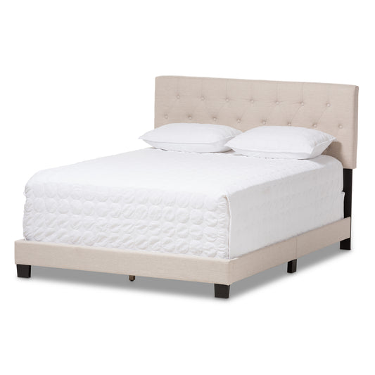 Cassandra Bed - Modern and Contemporary Light Beige Fabric Upholstered