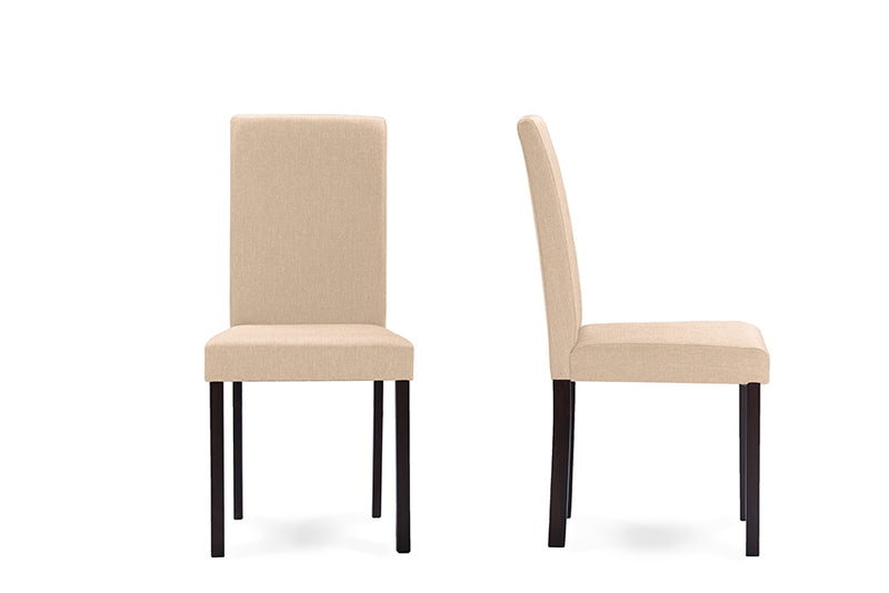 Andrew Dining Chair Contemporary Espresso Wood Beige Fabric Set of 4