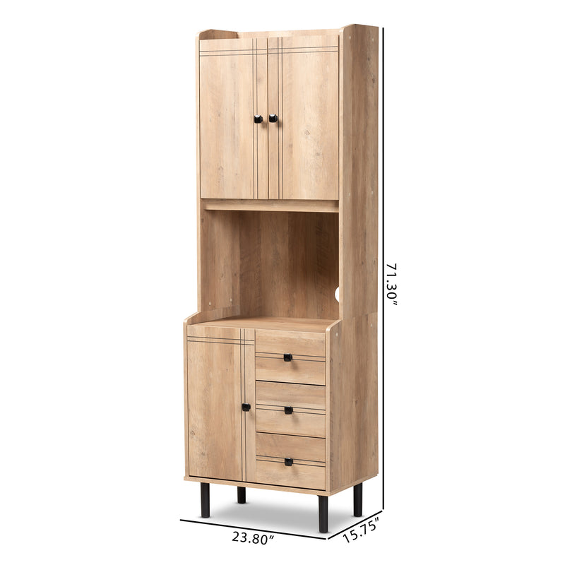 Patterson Kitchen Storage Cabinet Modern Oak Brown Finish with 3 Drawers for Organized Storage Solutions