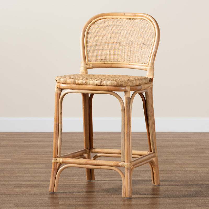 Adrena Counter Stool - Modern Bohemian Natural Brown Rattan Design for Stylish Decor and Comfortable Seating