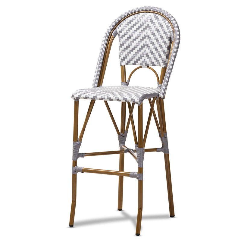 Ilene Bistro Bar Stool Classic French Indoor and Outdoor Grey and White Bamboo Style