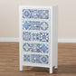 Alma Accent Storage Cabinet Spanish Mediterranean Inspired 5-Drawer Design with White Wood and Blue Floral Tile