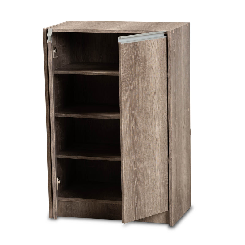 Langston Shoe Cabinet - Modern Weathered Oak 2-Door Storage Solution for Shoes and Accessories