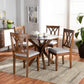 Maya 5-Piece Dining Set Modern Grey Fabric Upholstered Chairs with Walnut Brown Finished Wood Table