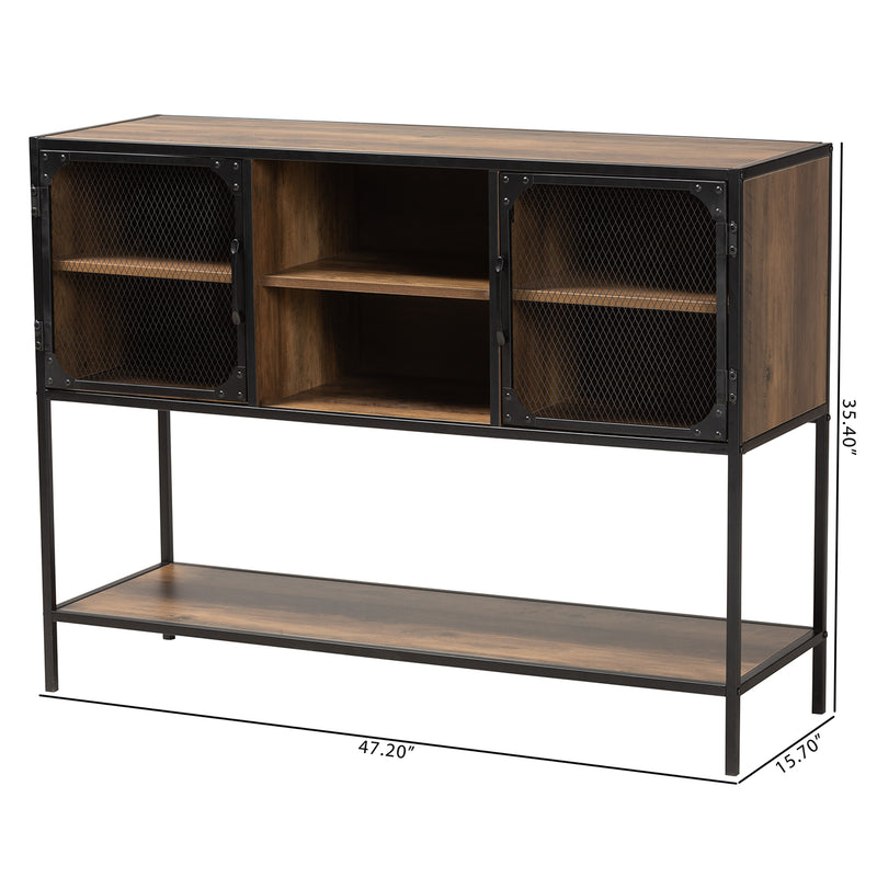 Cardea Modern Industrial Sideboard Walnut Brown Wood and Black Metal 2-Door Storage Cabinet for Living or Dining Room