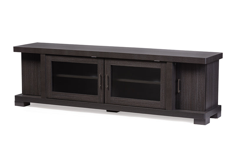 Viveka 70-Inch TV Cabinet in Greyish Dark Brown Wood with 2 Glass Doors and 2 Solid Doors for Stylish Living Room Storage Solutions