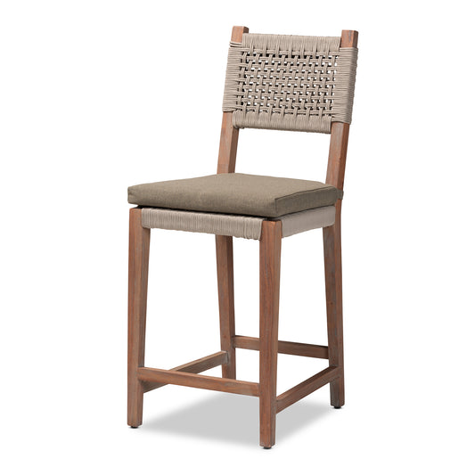 Heyna Counter Stool - Mid-Century Transitional Design in Grey Woven Rope with Mahogany Finish