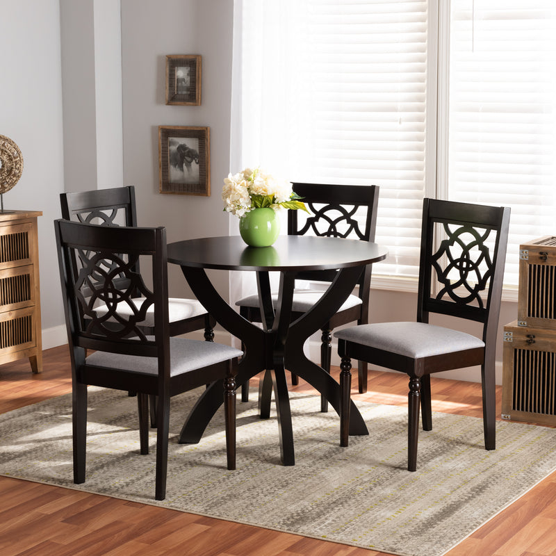 Tonia 5-Piece Dining Set Modern Grey Fabric Upholstered Chairs with Dark Brown Finished Wood Table