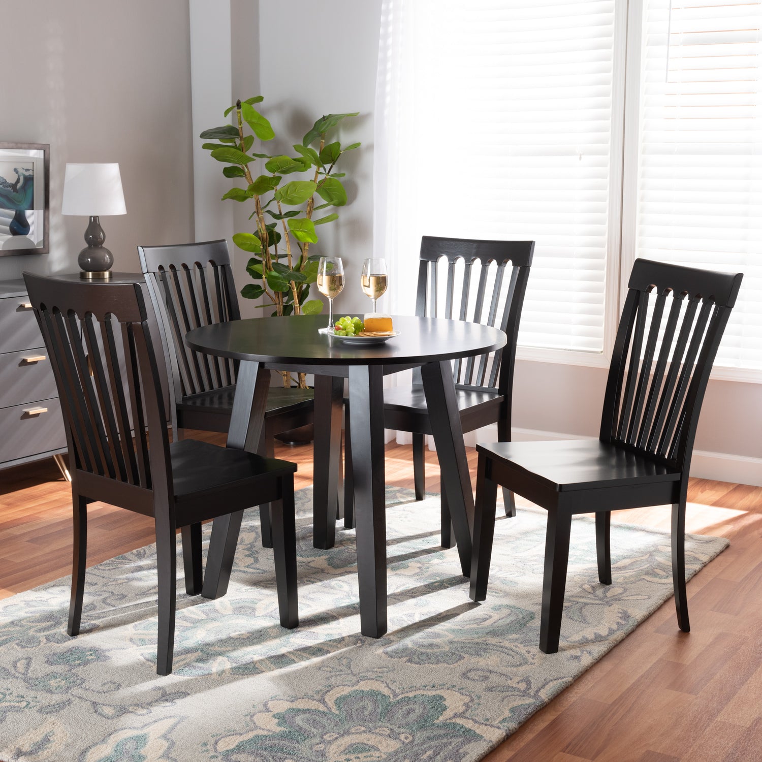 Zala Dining Set Modern 5-Piece Dark Brown Finished Wood Furniture for Stylish Dining Rooms