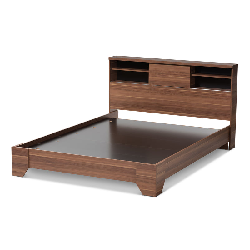 Vanda Queen Size Platform Bed - Modern Two-Tone Walnut and Black Wood Design for Stylish Bedrooms