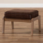 Sigrid Ottoman Mid-Century Modern Dark Brown Faux Leather Effect Fabric Upholstered Antique Oak Finished Wood