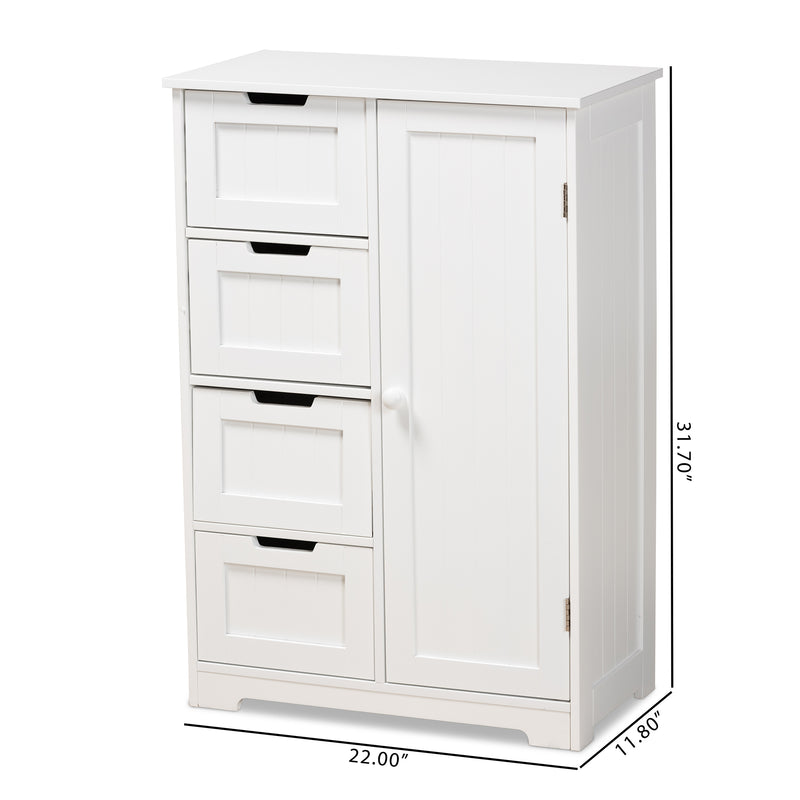 Bauer Bathroom Storage Cabinet Modern White Finished Wood 4-Drawer Organizer for Stylish Home Décor