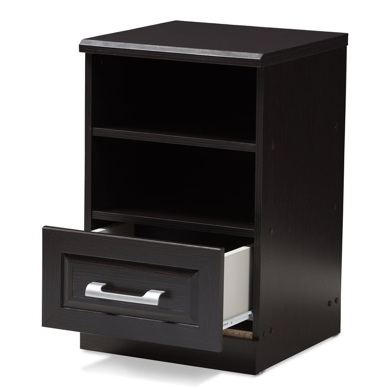 Odelia Nightstand Modern Wenge Brown Finished 1-Drawer Bedside Table for Bedroom Storage and Decor