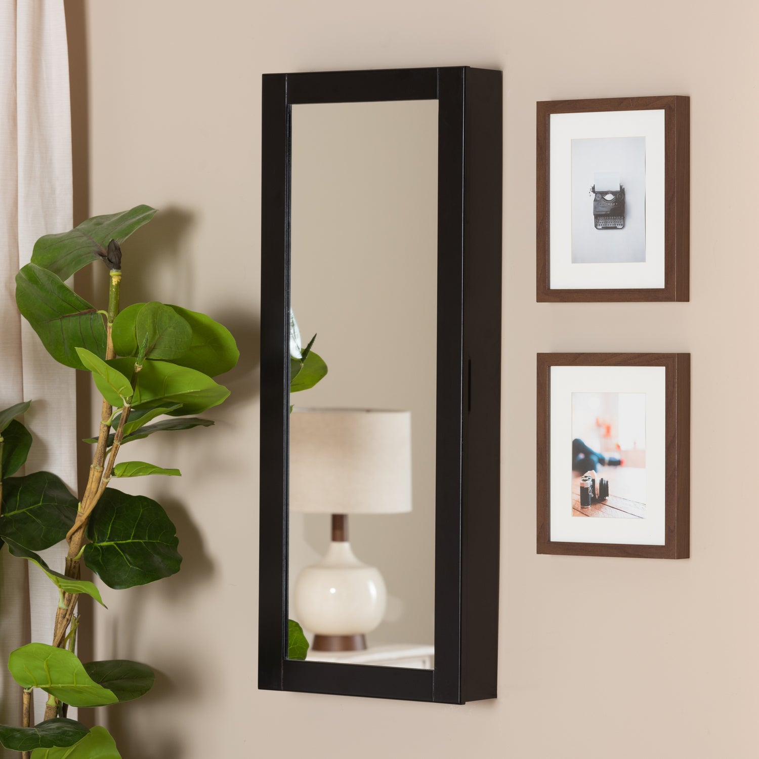 Pontus Jewelry Armoire Modern and Contemporary Black Finished Wood Wall-Mountable with Mirror