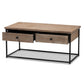 Roderick Coffee Table Modern Contemporary Design Weathered Oak Finish Black Metal Accents with 2 Storage Drawers