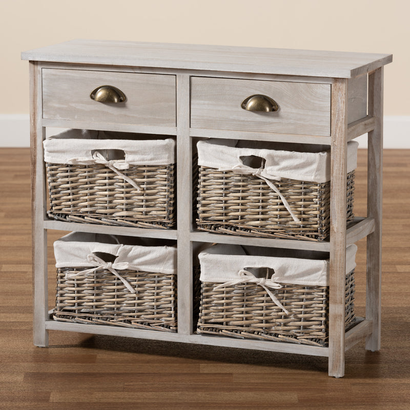 Vella Storage Unit Modern Grey Finished Wood 2-Drawer Unit with Baskets for Organized Living