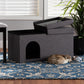 Faber Cat Litter Box Cover Modern Dark Grey Fabric Upholstered with Wood Design for Stylish Pet Housing