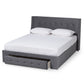 Noella Queen Size Platform Storage Bed - Modern Grey Velvet Upholstered Design with 1 Drawer for Extra Storage