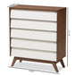 Hildon Mid-Century Modern 5-Drawer Storage Chest in White and Walnut for Stylish Organization and Home Décor